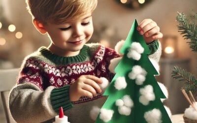 Festive Holiday Crafts with Paper, Wood Sticks, and Cotton Balls